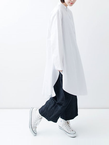 Side Pleats Long Shirt - White