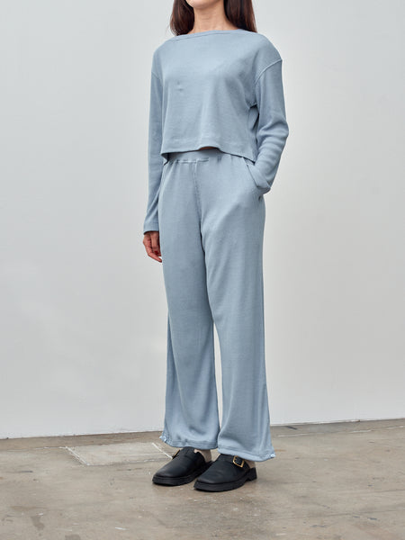 Raw Silk Rib Jersey Wide Leg Track Pants - Smoky Blue