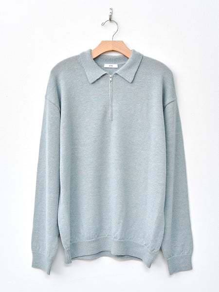 Aton Baby Alpaca Linen Zip Up Polo Sweater - Sax - Namu Shop