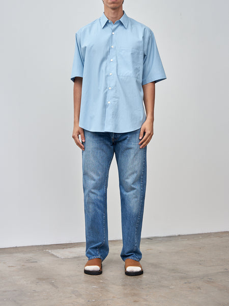 Auralee Washed Finx Twill Big Half Sleeved Shirt - Sax Blue - Namu Shop