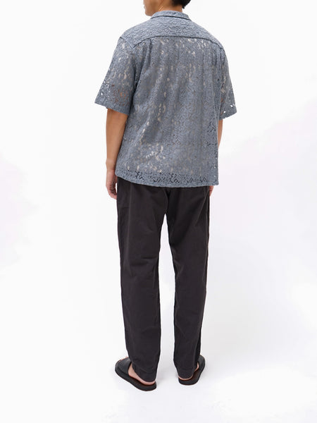 Open Collar S/S Shirt - Gray Lace Flower