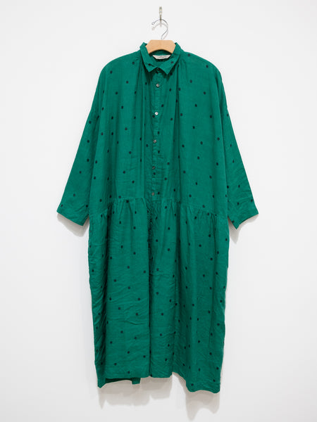 Ichi Antiquites Linen Dot Shirt Dress - Green x Black - Namu Shop