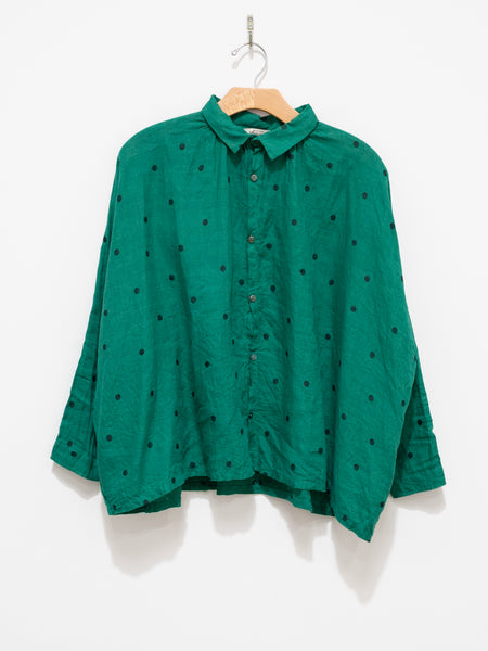 Linen Dot Shirt - Green x Black