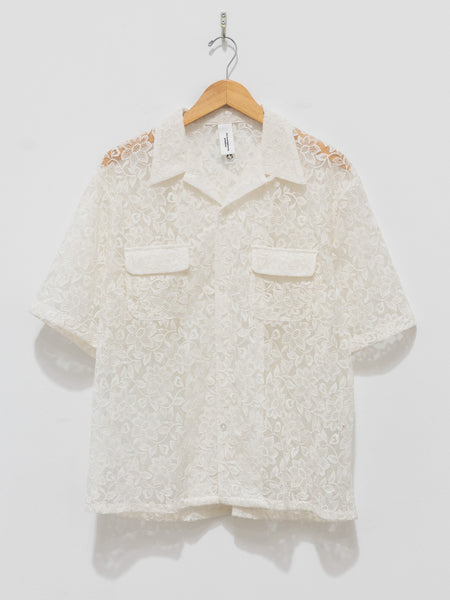 Open Collar S/S Shirt - White Mesh Flower