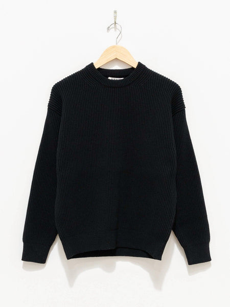 Super Fine Wool Rib Knit Big Pullover - Black