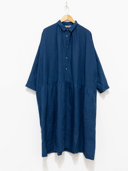 Linen Indigo Gingham Shirt Dress - Indigo x Blue