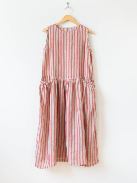 Linen Stripe Dress - Natural x Red