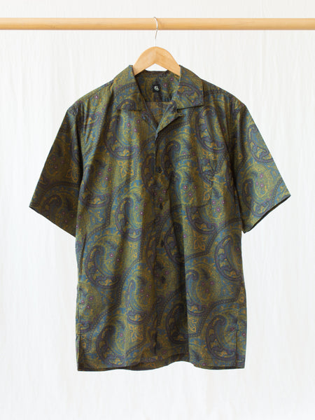 Open Collar S/S Shirt - Hand Printed Dark Paisley