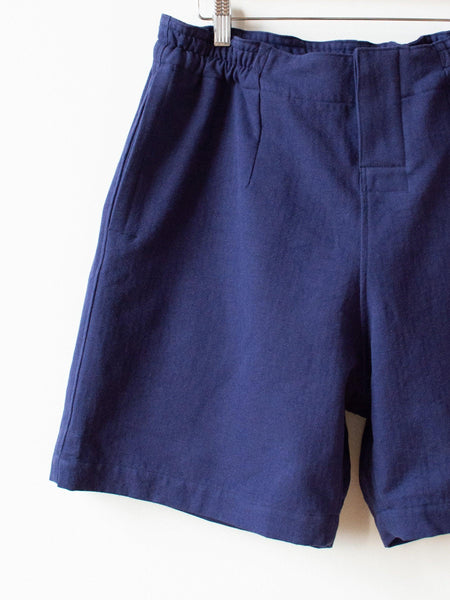 Washed Co Linen Silk Herringbone Training Shorts - Blue