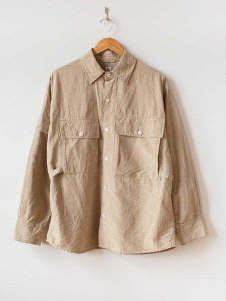 Washed Silk Linen Field Shirt Jacket - Beige