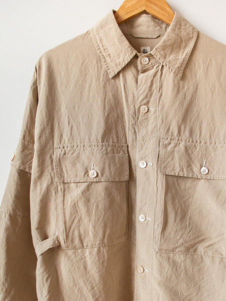 Washed Silk Linen Field Shirt Jacket - Beige