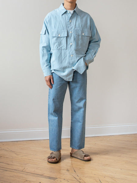 Washed Silk Linen Field Shirt Jacket - Saxe Blue