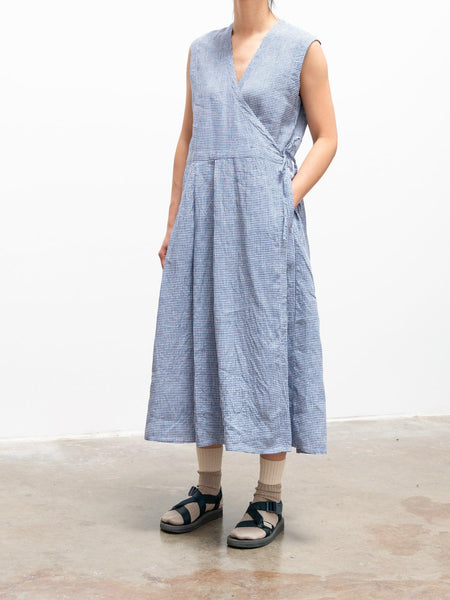 Linen Cache Coeur Dress - Blue Check