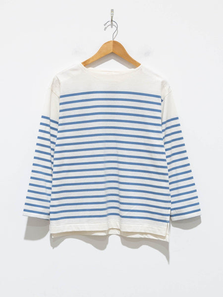 Washi Cotton Panel Border Basque Shirt - White/Pale Blue