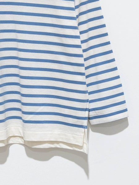 Washi Cotton Panel Border Basque Shirt - White/Pale Blue