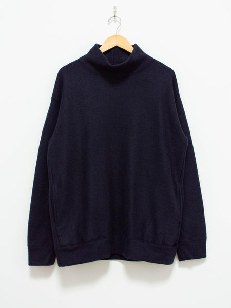 Brushed Wool Jersey High Neck Sweatshirt - Navy