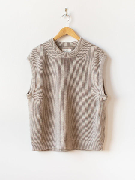 French Linen Ribbed Knit Vest - Natural