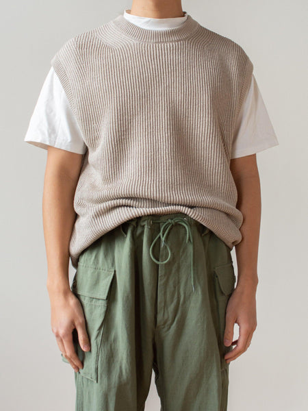 French Linen Ribbed Knit Vest - Natural