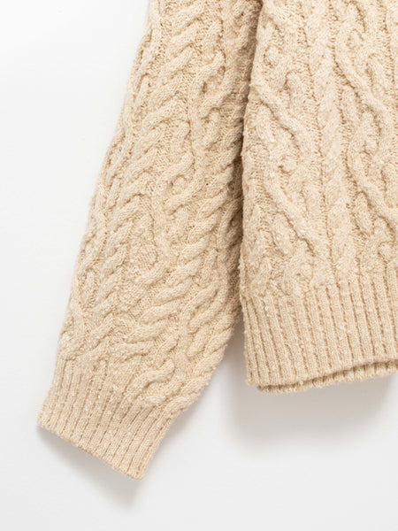 Unfil French Merino Cotton Boucle Cable Knit Sweater  - Namu Shop