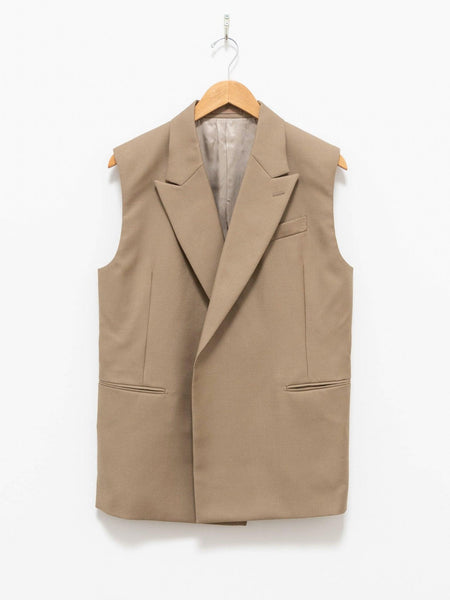 Wool Gabardine Sleeveless Jacket - Khaki