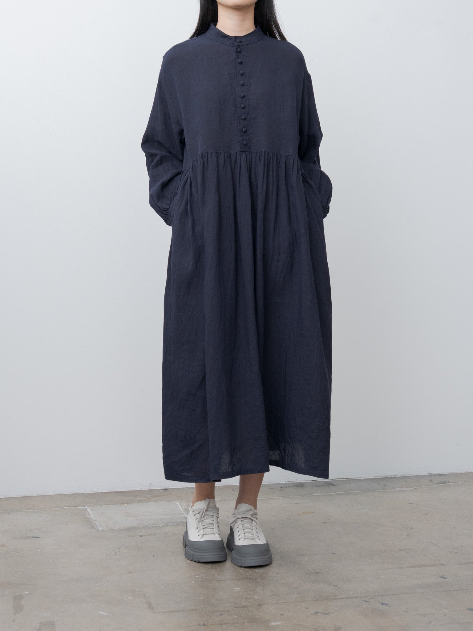 Namu Shop - Ichi Antiquites French Linen Dress - Navy