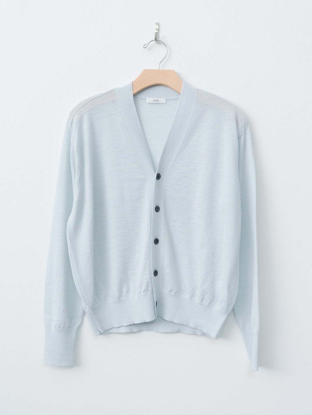Ramie Wool V-Neck Knit Cardigan - Sax