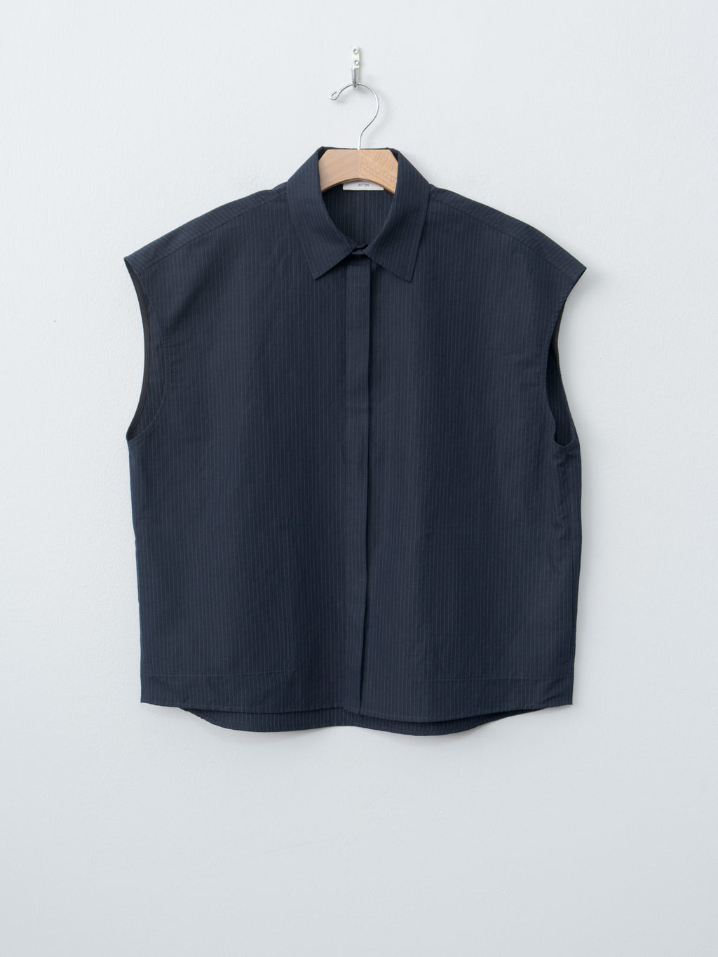 Silk Linen Shantung Shirt Vest - Navy x Pinstripe