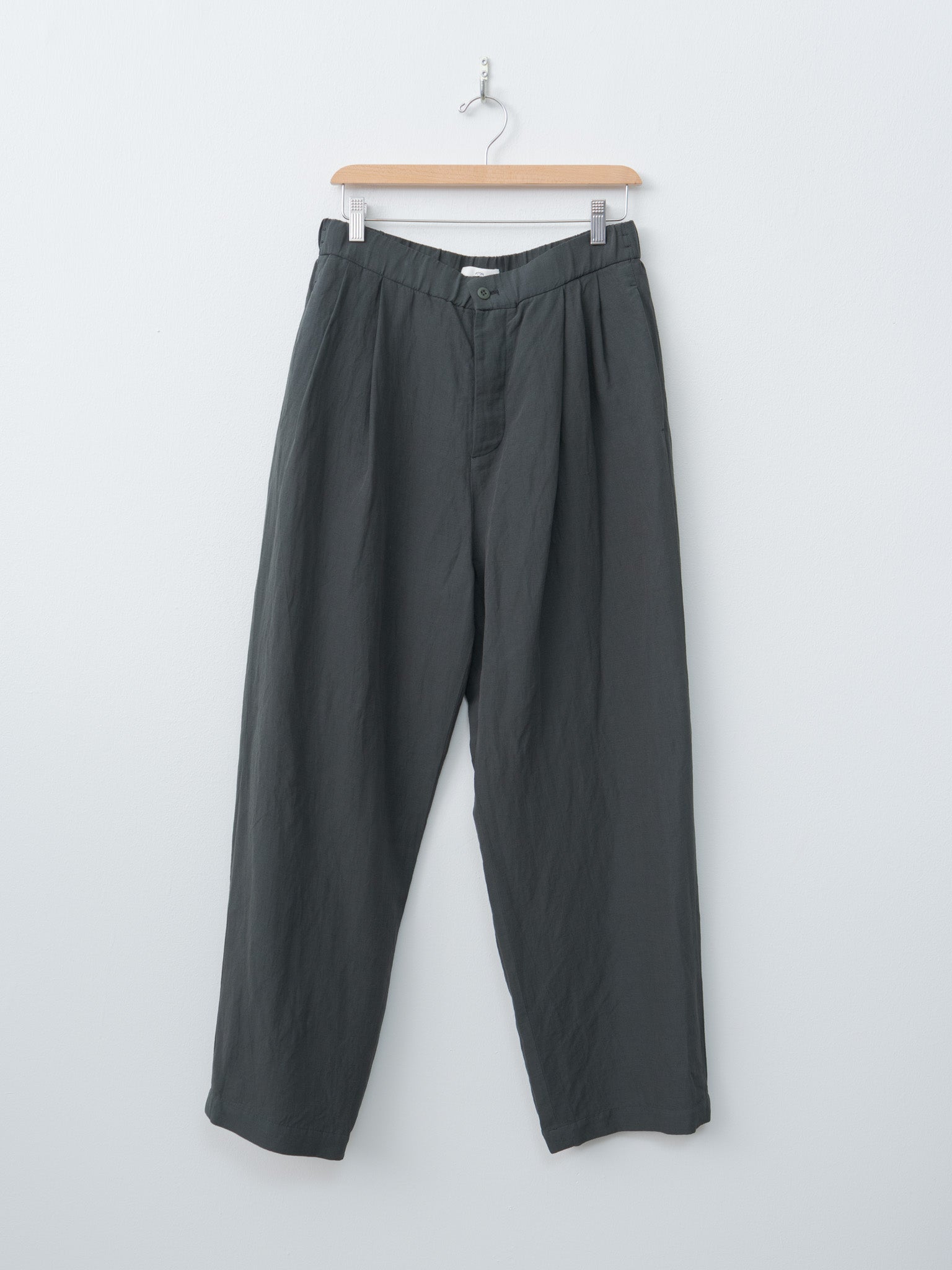 Cotton Linen Voile Two Tucked Easy Pants - Dark Green