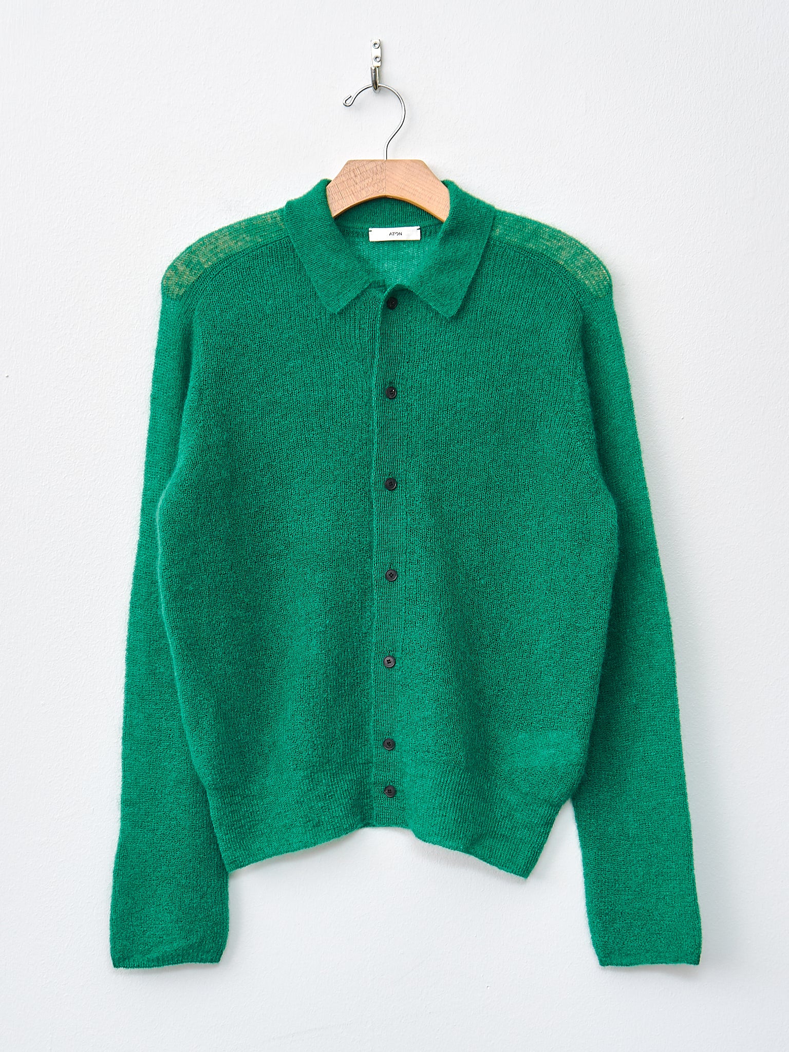 Namu Shop - Aton Super Kid Mohair Polo Cardigan - Green