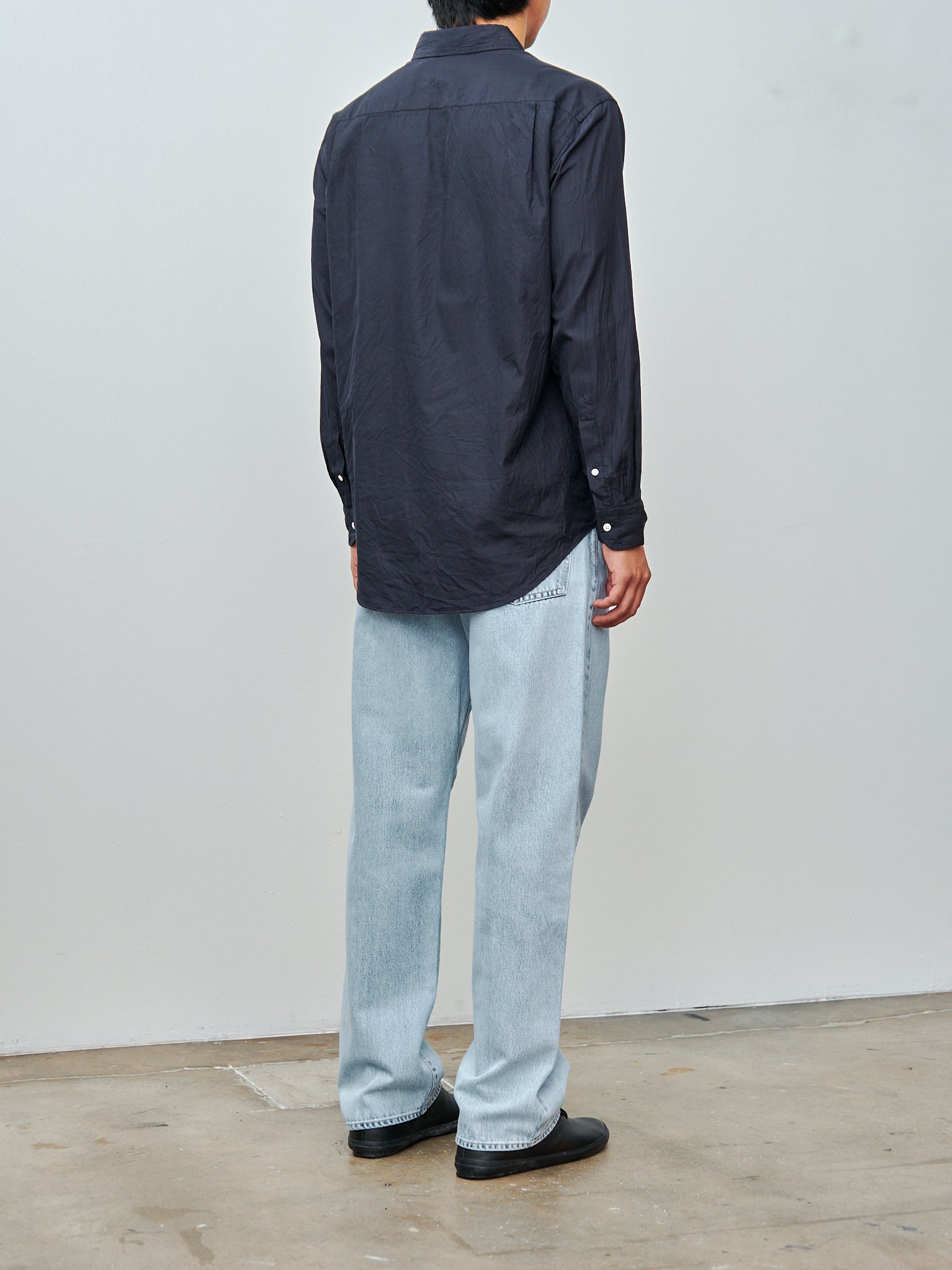 Semi Spread Collar Shirt - Navy Cotton Silk