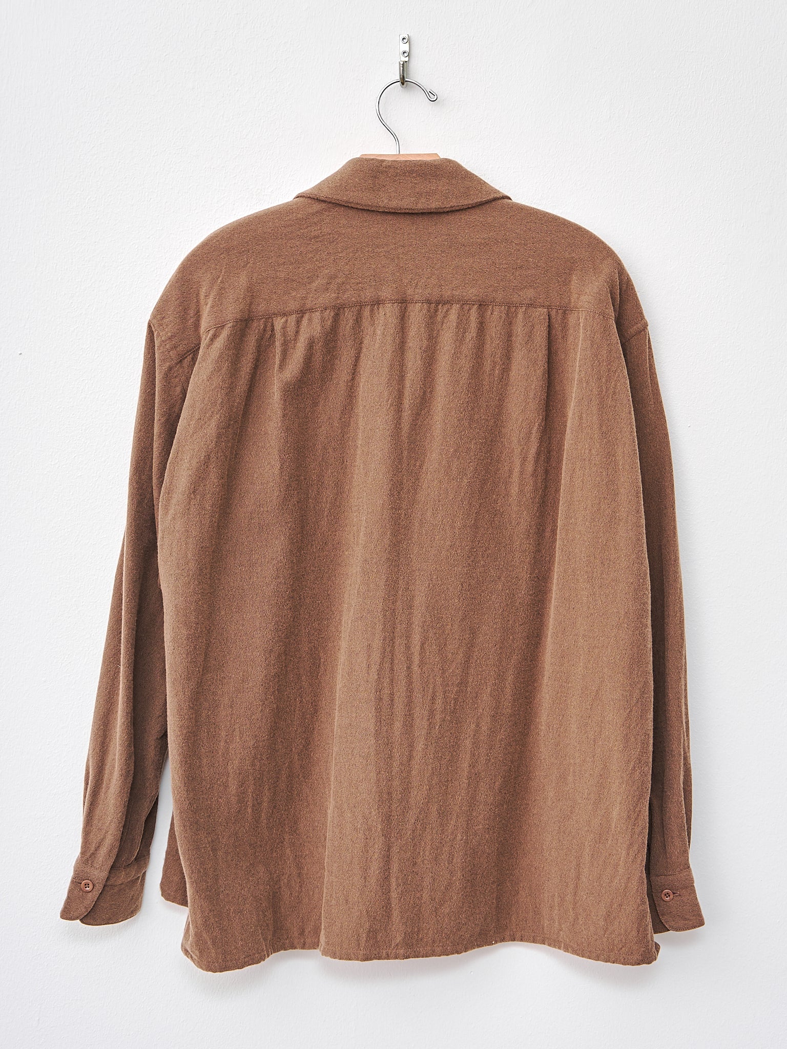 Brushed Wool Cotton Round Flap Pocket Baggy Shirt - Brown