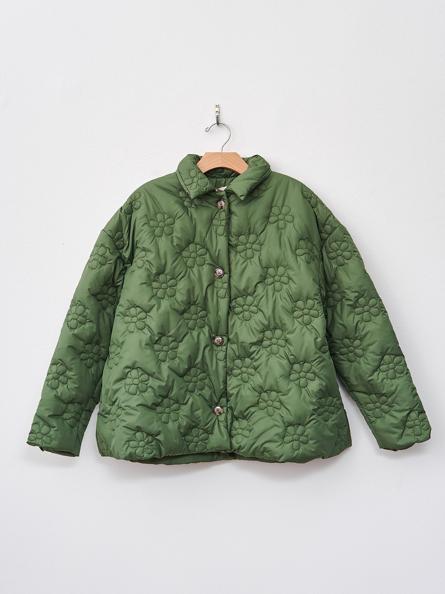 Namu Shop - Eleph Flower Puff Short Jacket - Green