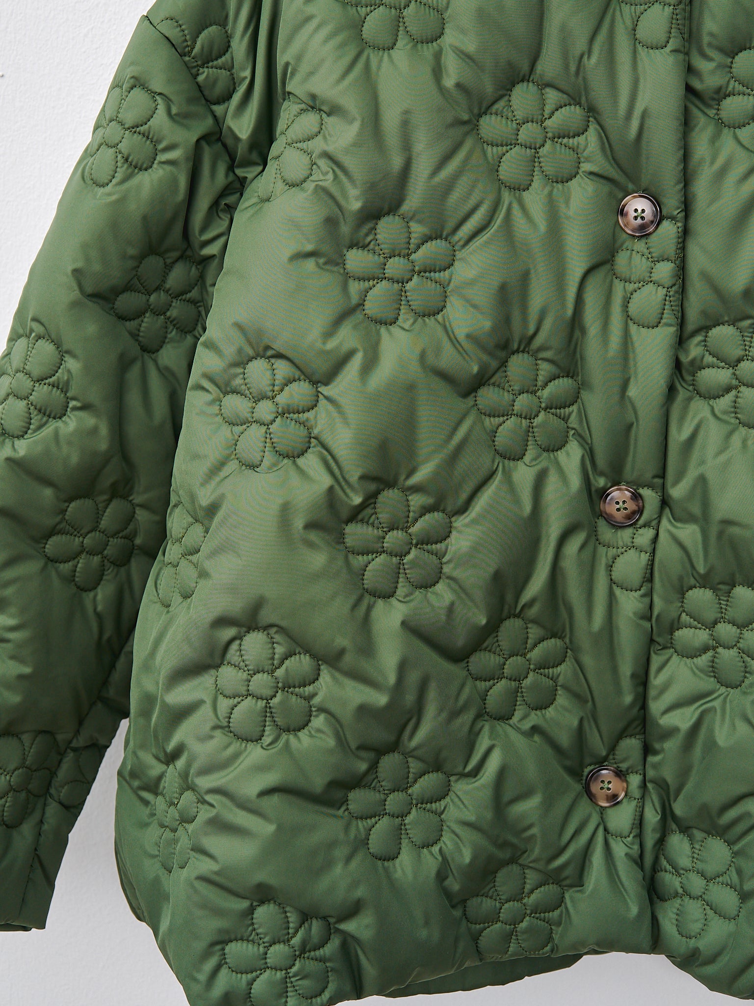 Namu Shop - Eleph Flower Puff Short Jacket - Green