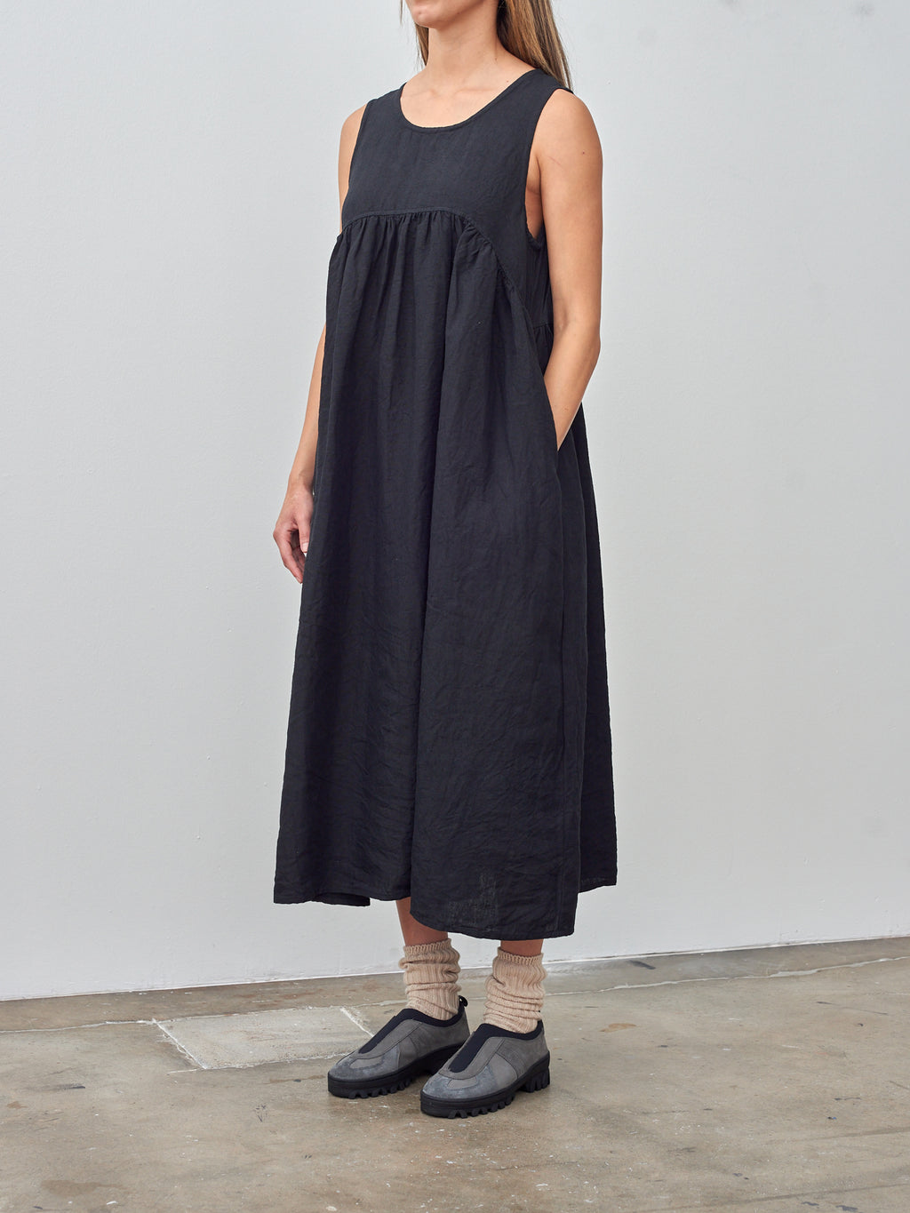 Namu Shop - Ichi Antiquites Linen Canvas Dress - Black