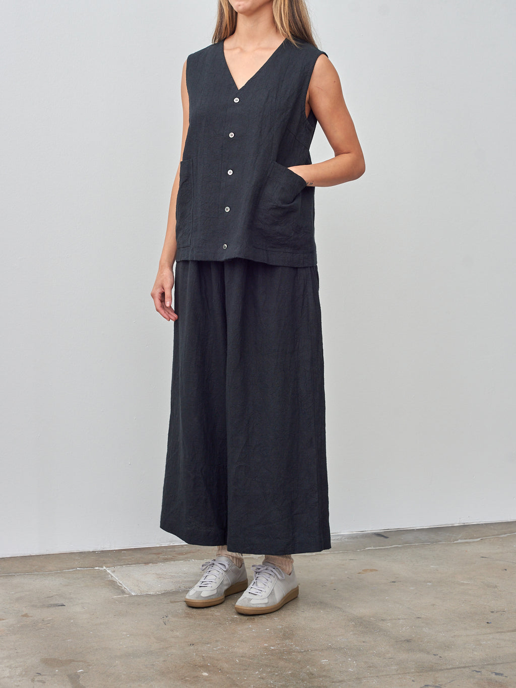 Namu Shop - Ichi Antiquites Linen Vintage Vest - Black