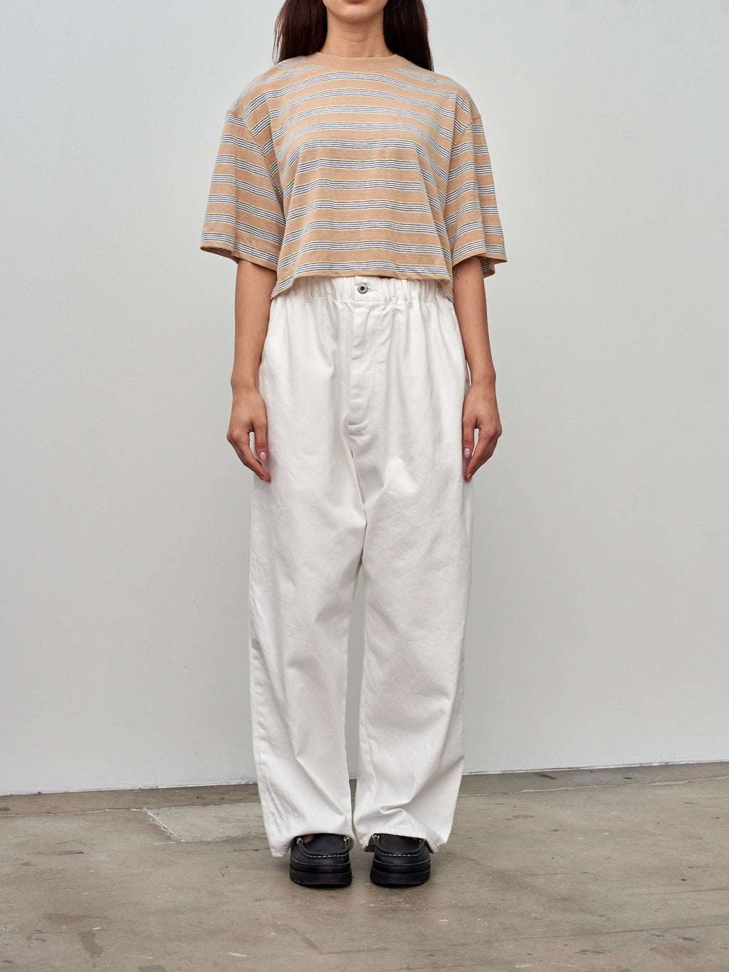 Namu Shop - Unfil Hemp Striped Jersey Cropped Tee - Beige Stripe