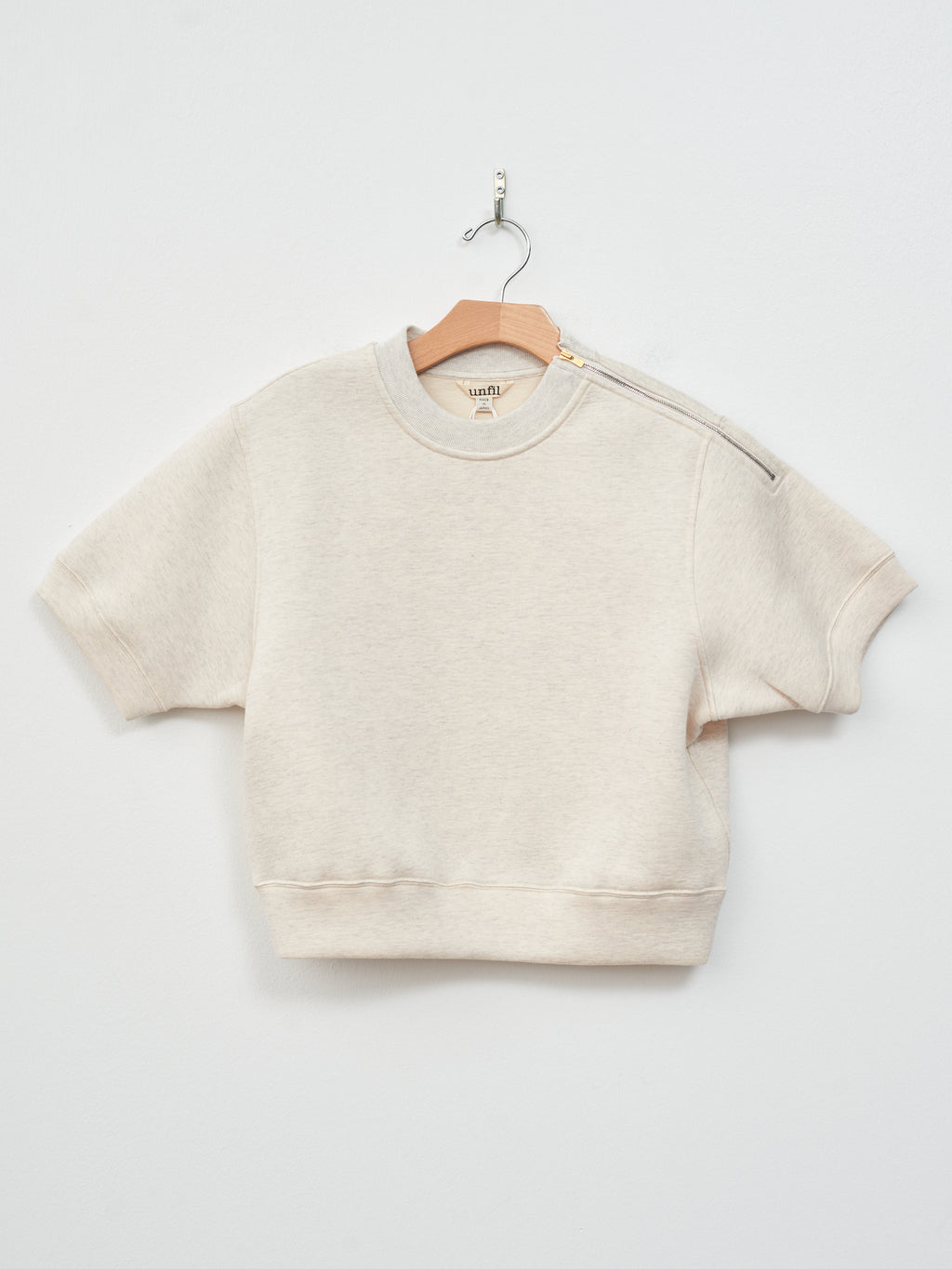 Namu Shop - Unfil Double Facing Jersey Cropped Half Sleeve Top - Oatmeal