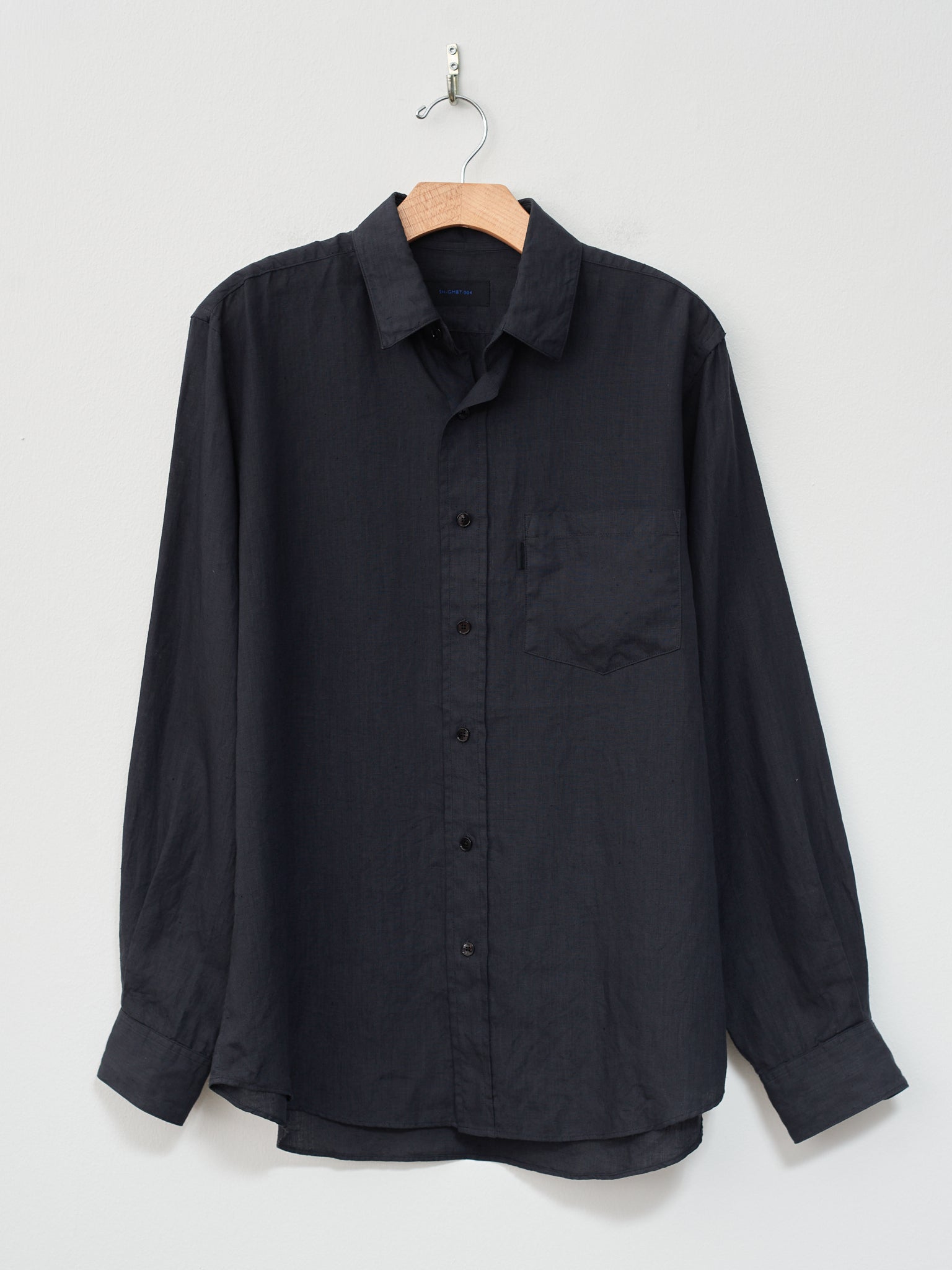 Namu Shop - SH Shirt Regular Collar Shirt - Ink Black Linen Garment Dye