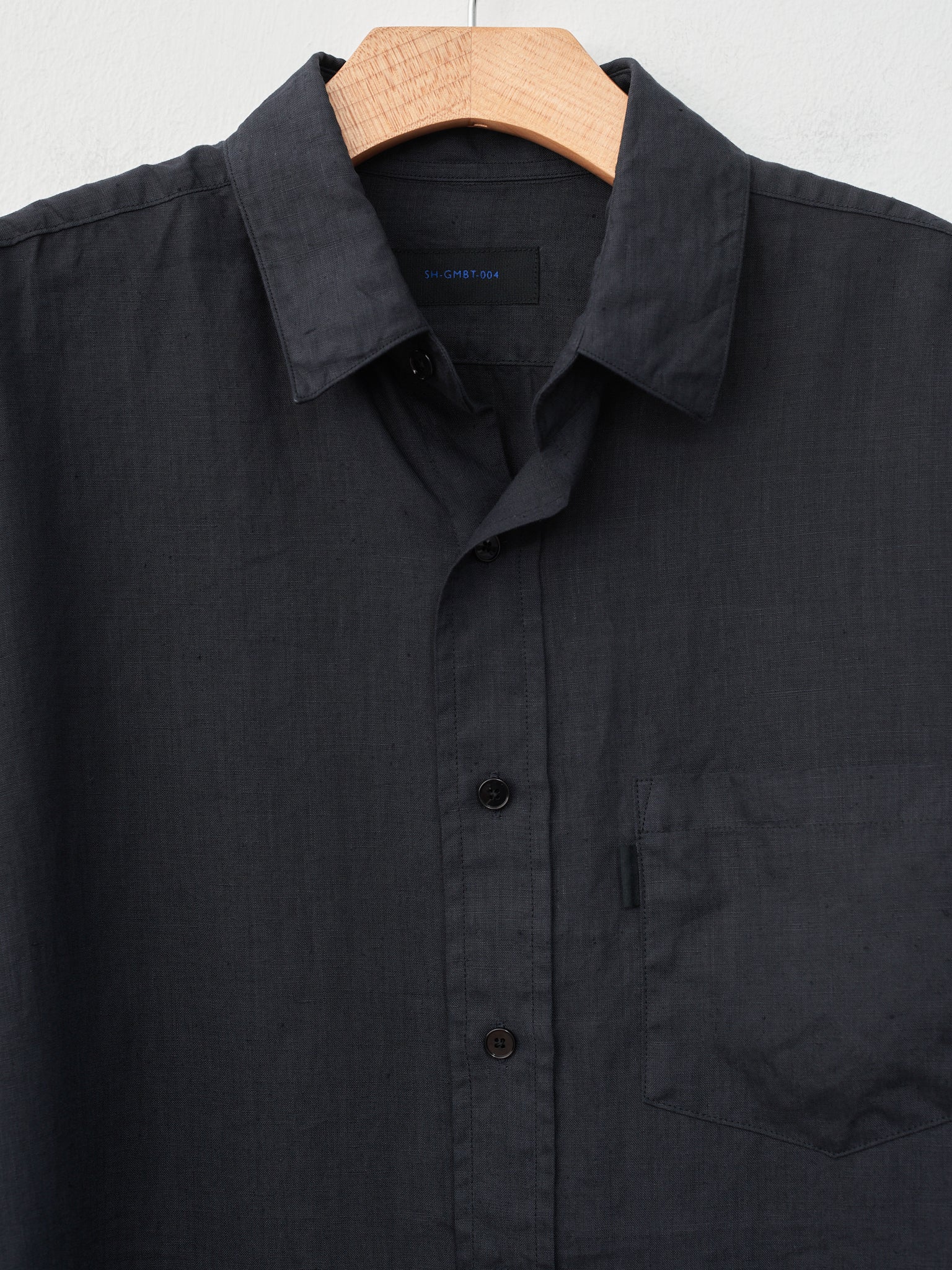 Namu Shop - SH Shirt Regular Collar Shirt - Ink Black Linen Garment Dye