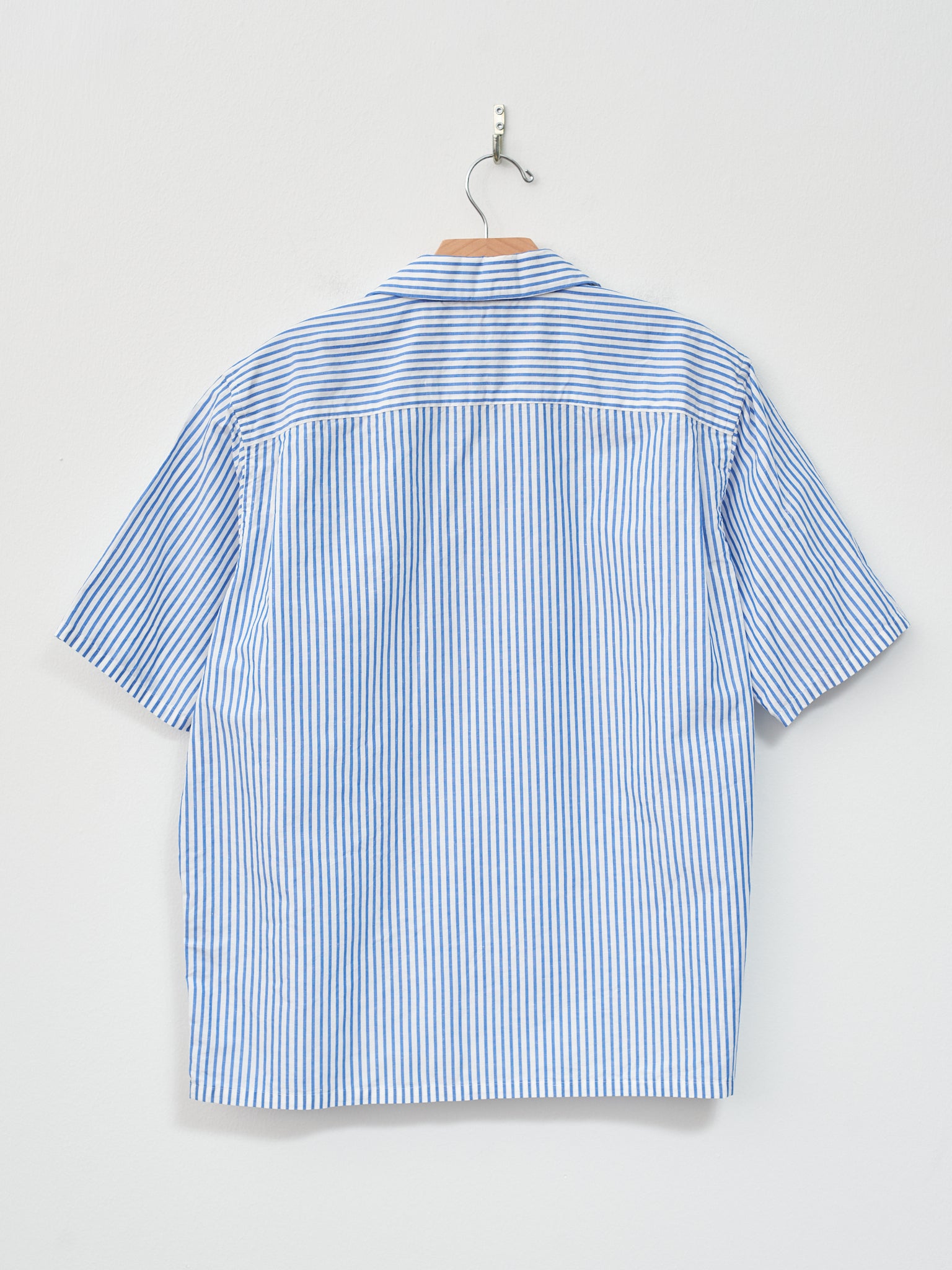 Namu Shop - SH Shirt Short Sleeve Open Collar Shirt - Blue Stripe Cotton/Linen