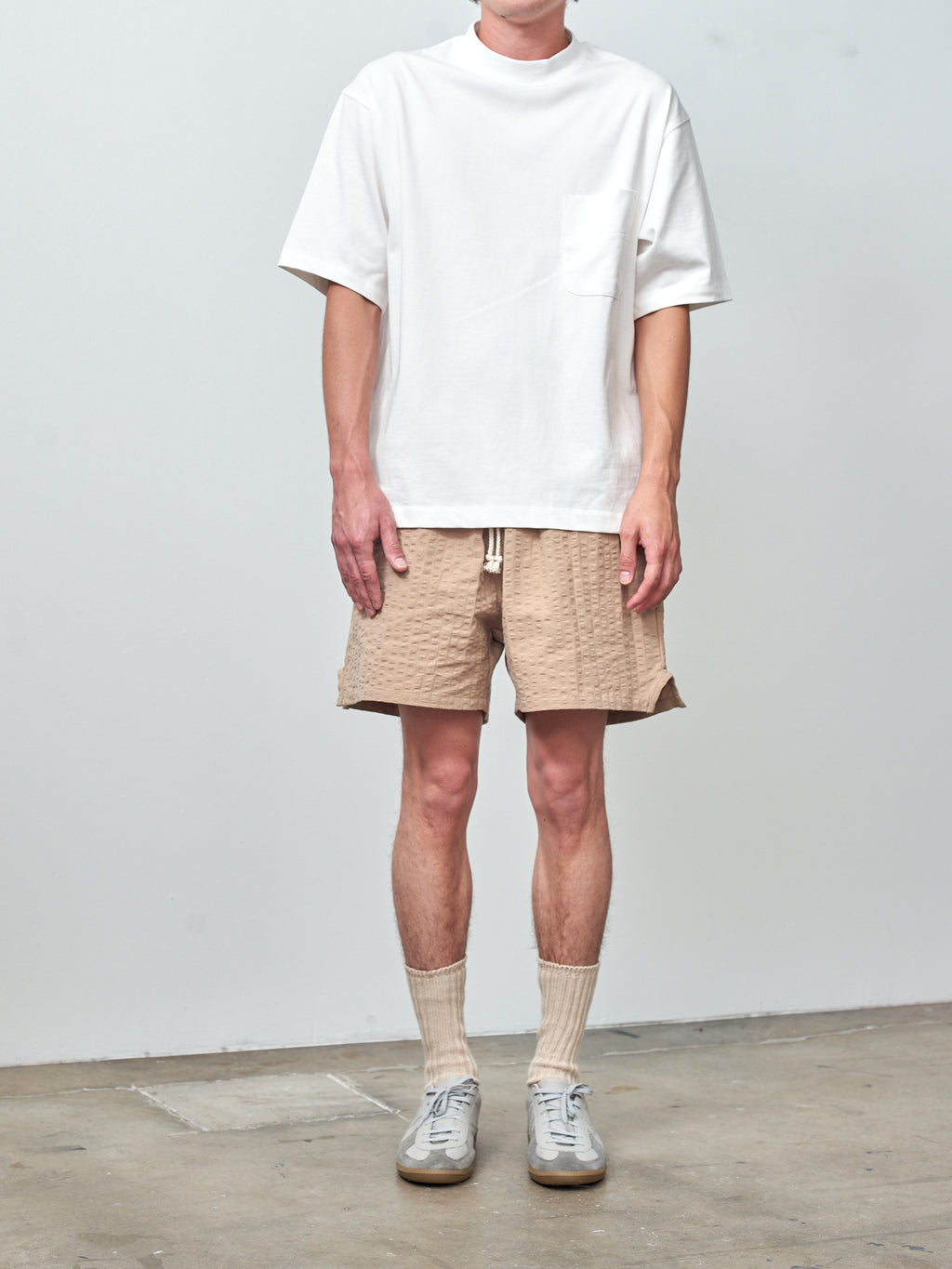 Namu Shop - Document Cotton Mock Neck Pocket T-Shirt - White