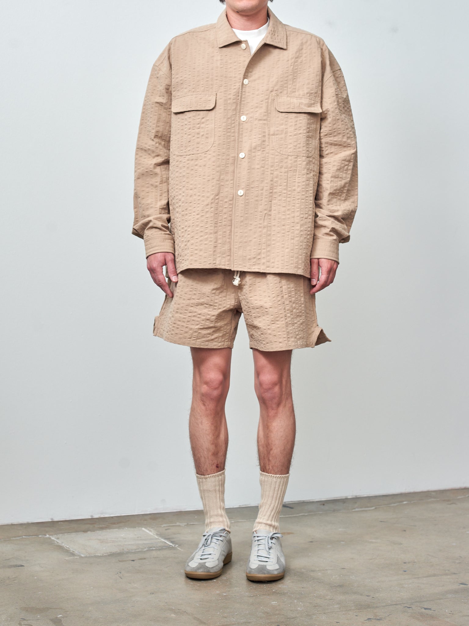 Namu Shop - S.K. Manor Hill Park Shirt Jacket - Tan Puckered Cotton