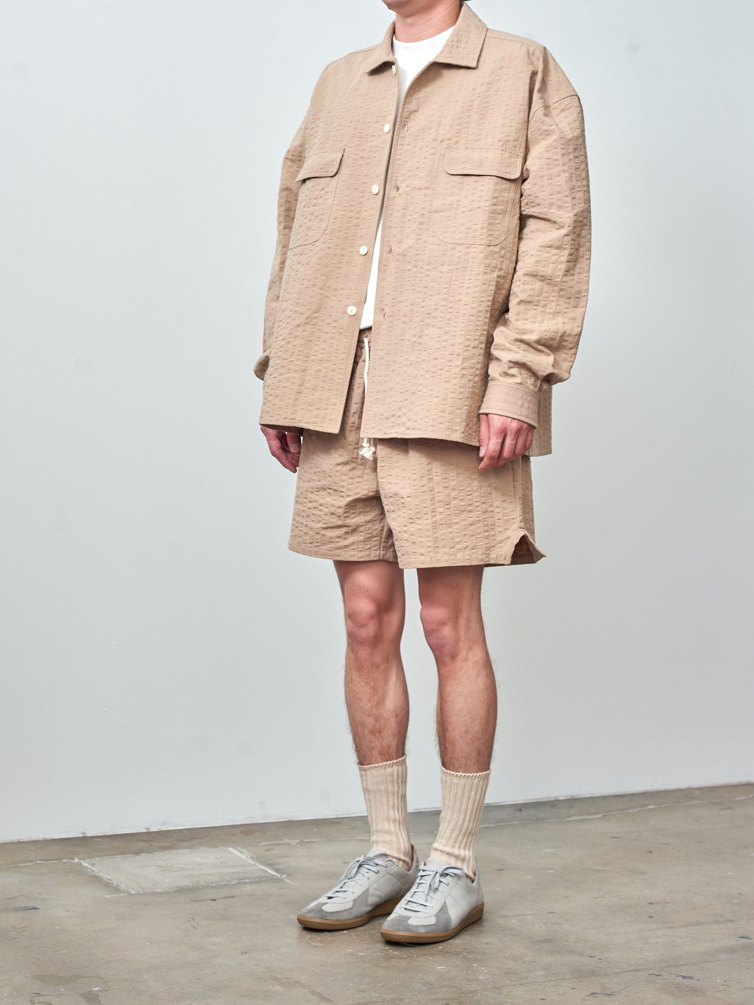 Namu Shop - S.K. Manor Hill Park Shirt Jacket - Tan Puckered Cotton