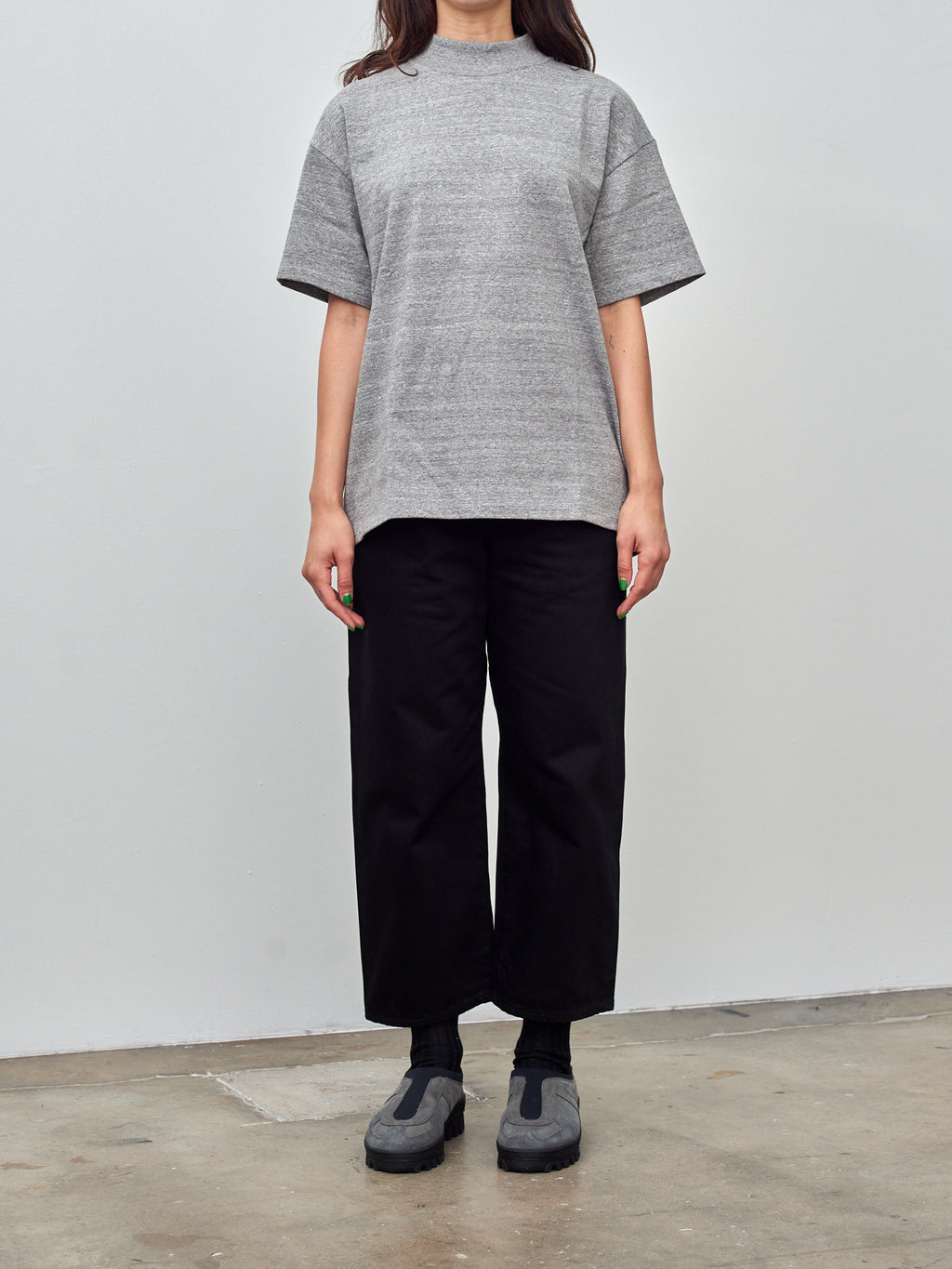 Namu Shop - Yoko Sakamoto Mock Neck T-Shirt - Heather Gray