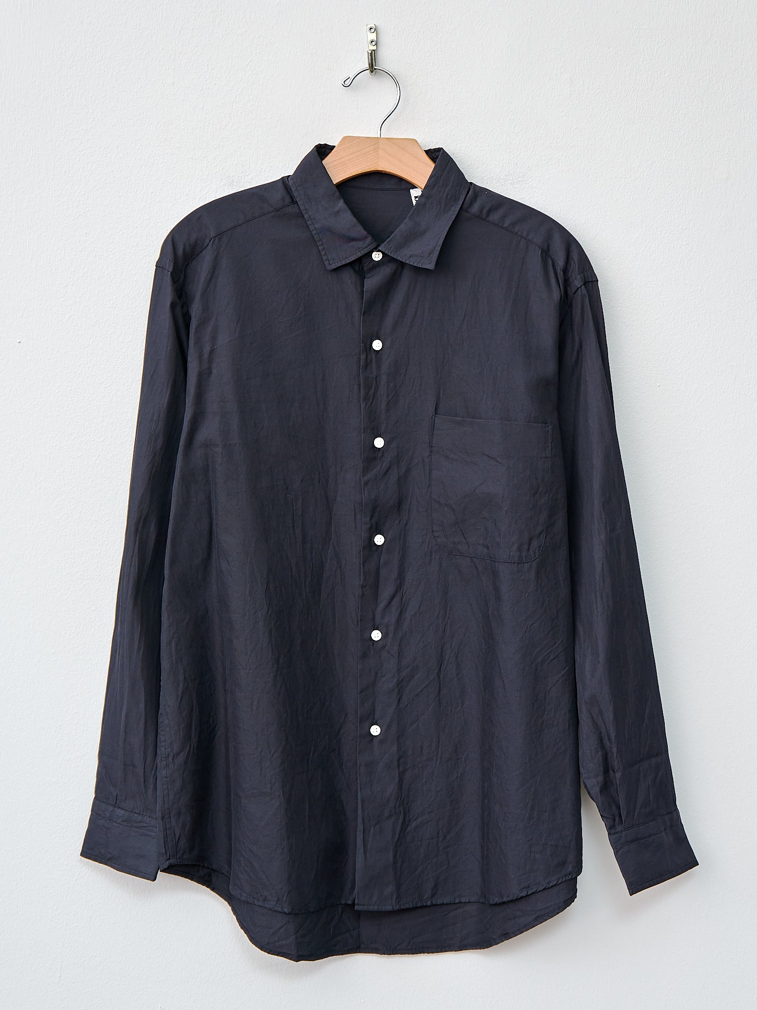 Semi Spread Collar Shirt - Navy Cotton Silk