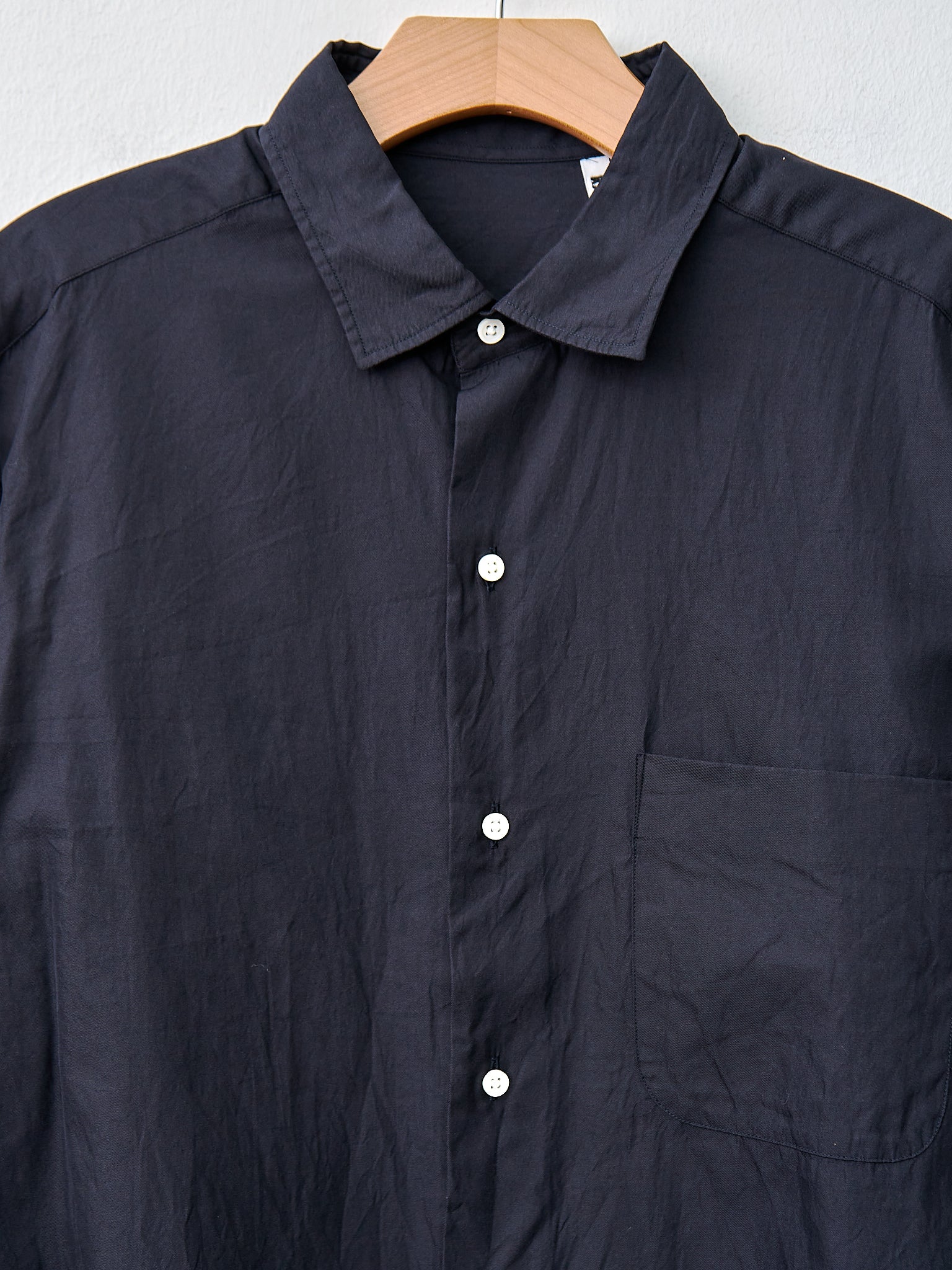 Semi Spread Collar Shirt - Navy Cotton Silk