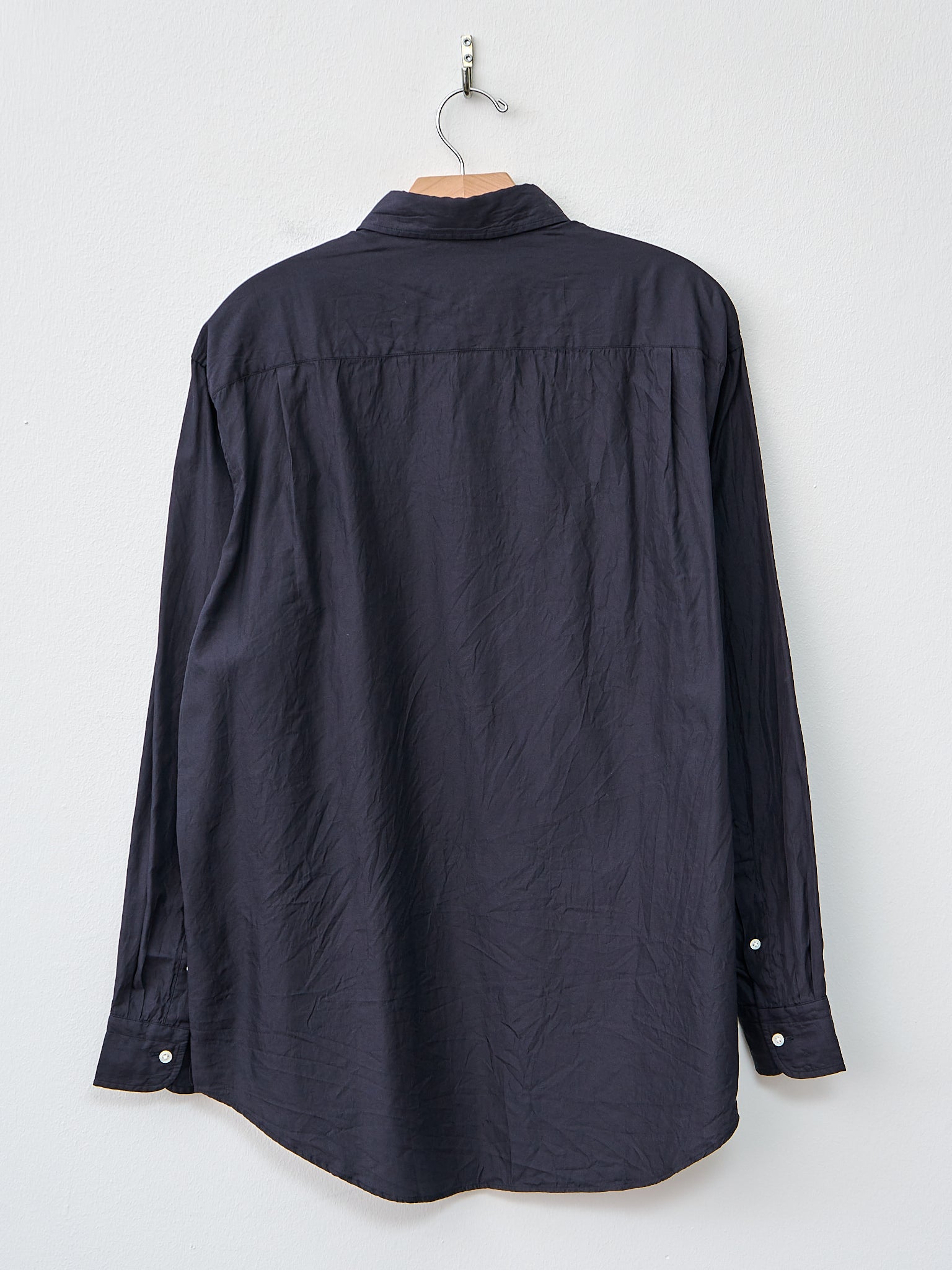 Semi Spread Collar Shirt - Navy Cotton Silk