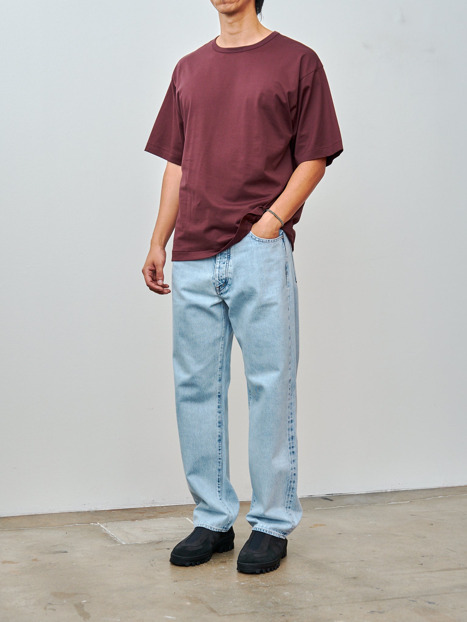 Suvin Suede Tenjiku Half Sleeve Tee - Burgundy