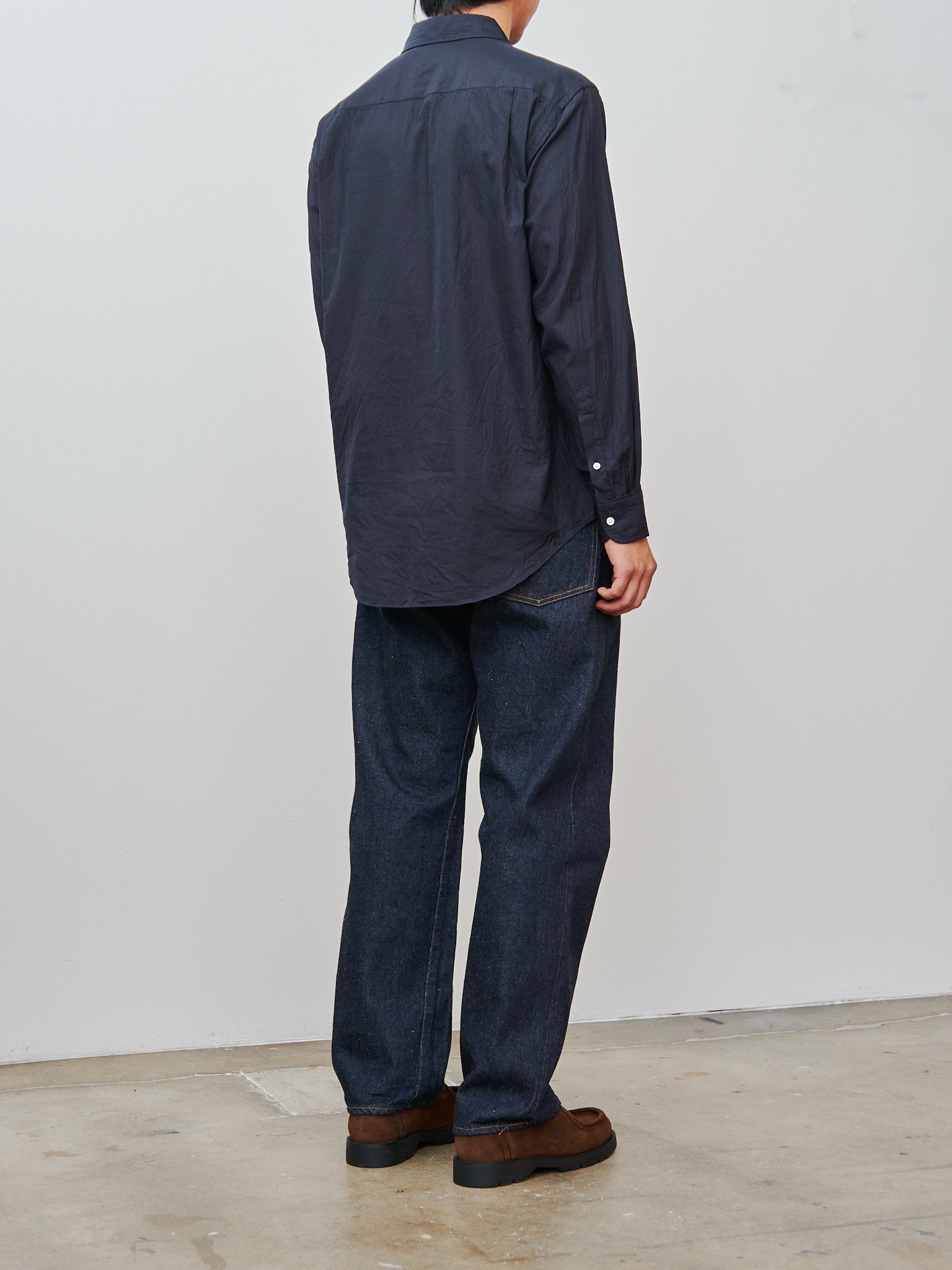 Semi Spread Collar Shirt - Navy Cotton Silk