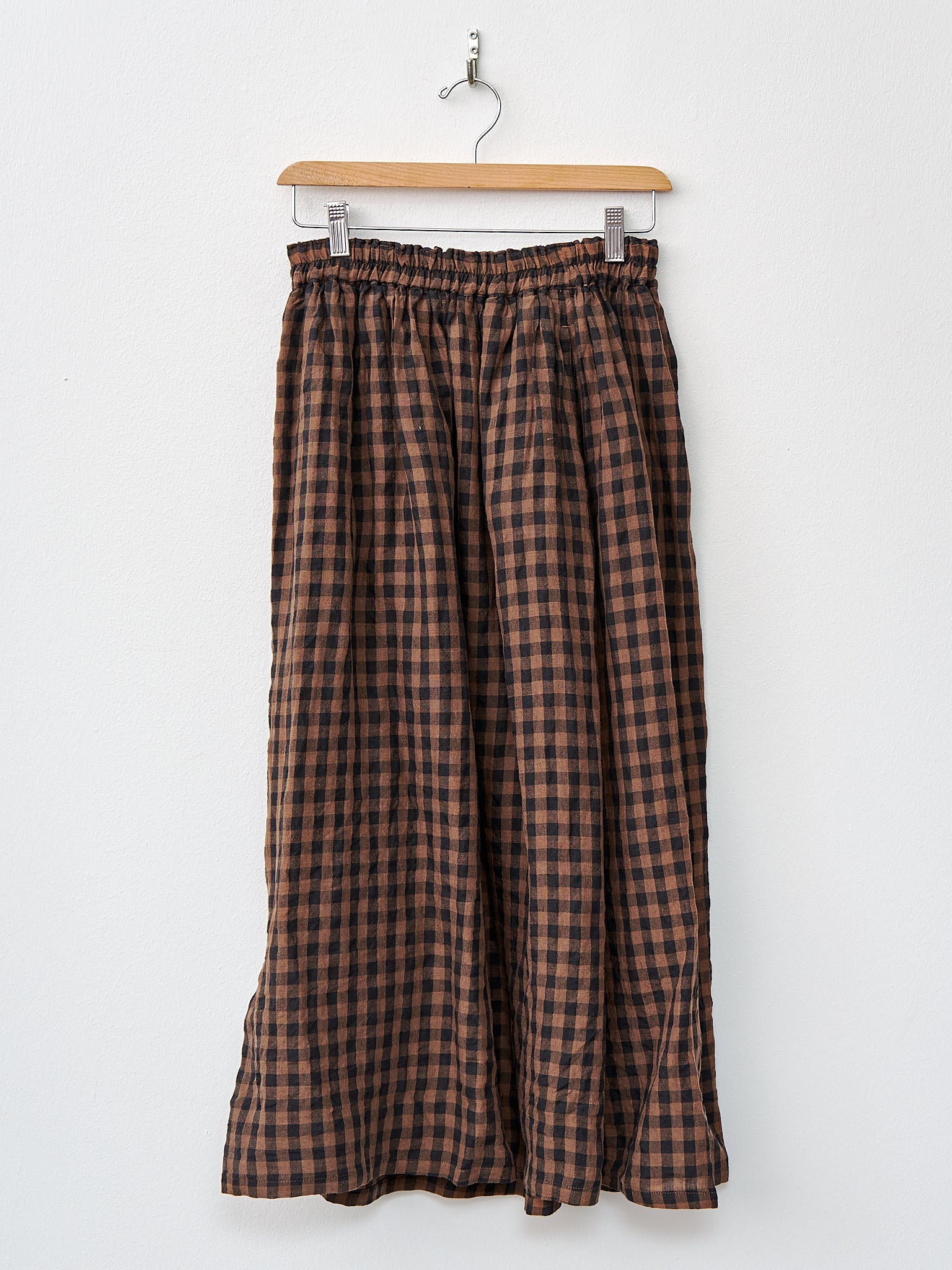 Namu Shop - Ichi Antiquites Linen Gingham Check Skirt - Brown